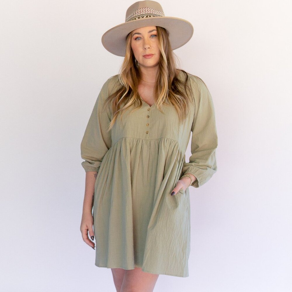Linen Smock Dress - Sage